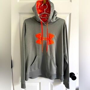 Men Large size under armour gray and orange logo hoodie